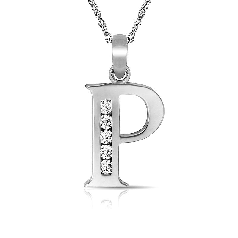 Curata 14k White Gold, 18" Small Channel-set (A-Z) Cubic Zirconia Initial Pendant Necklace - P