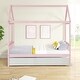 preview thumbnail 6 of 9, Pink Twin Solid Wood House Bed with Trundle & Roof