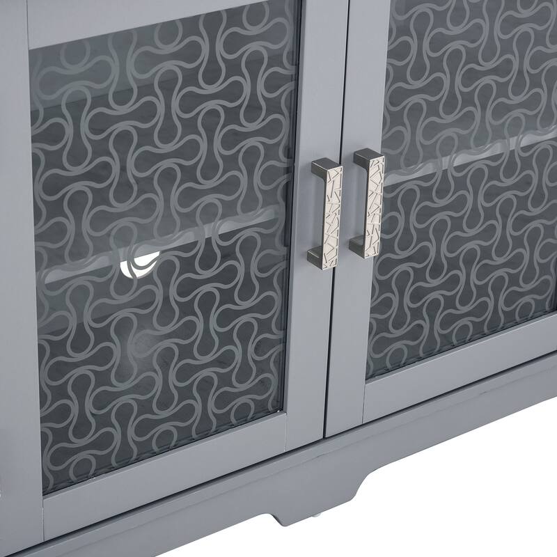 Farmhouse Style TV Stand Home Entertainment Console, for TVs Up To 80'' with Open Shelving and Glass Doors, For Living Room