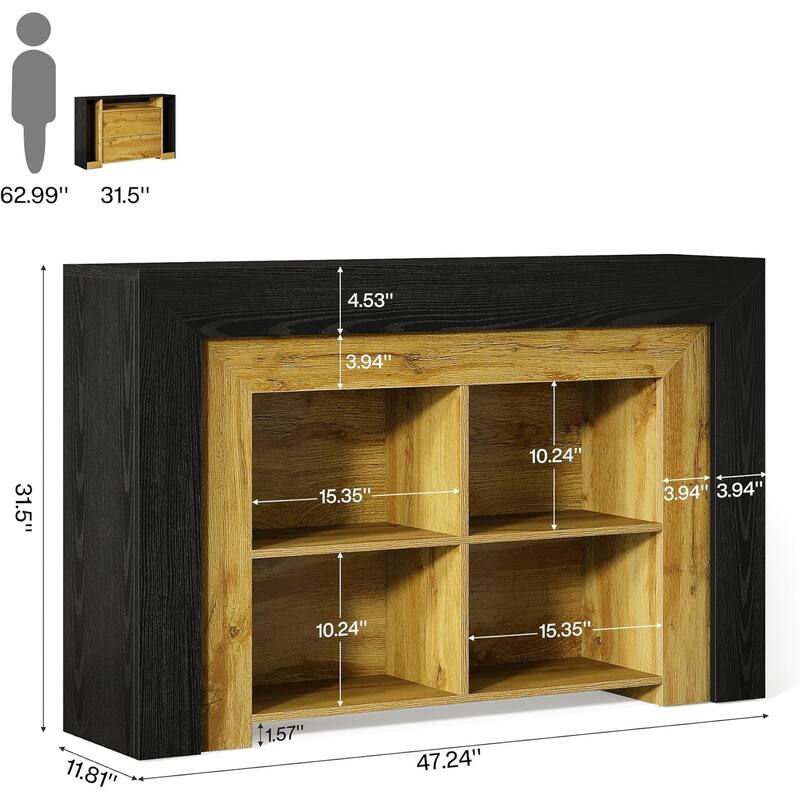 47-Inch Black & Brown 3-Tier MDF Entryway Table, Farmhouse Rectangle Sofa Table with Storage for Living Room