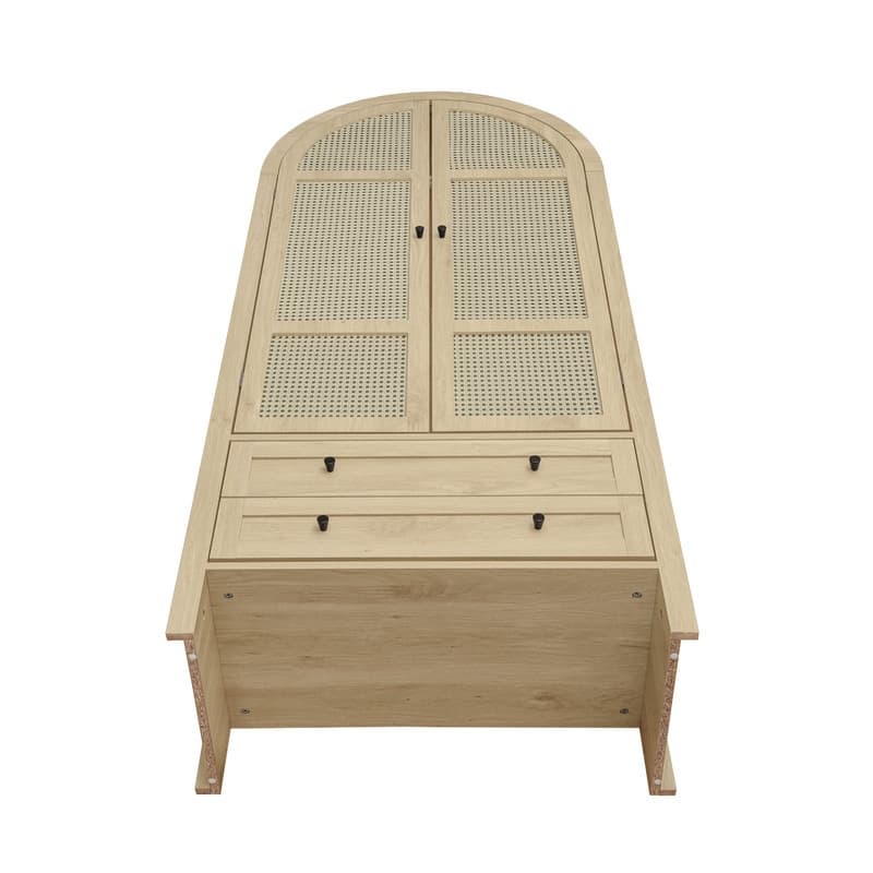 Tall Wooden Rattan Arched Kitchen Pantry Cabinet, with Doors and Adjustable Shelves,Freestanding Cupboard