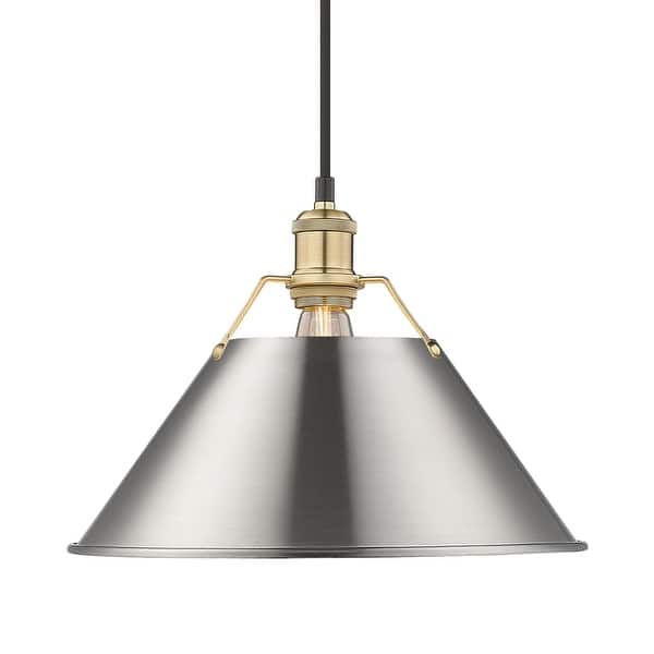 slide 1 of 1, Yep by Golden Lighting Orwell 1-light 14in Pendant in Brushed Champagne Brass and Pewter shade - Gold