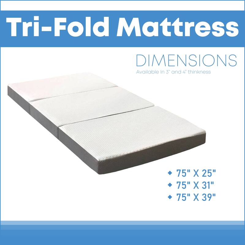 ONETAN,Folding Mattress, 3" & 4" Gel Memory Foam Portable Tri-fold Mattress