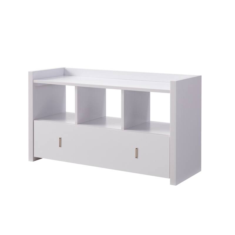 Beak Shoe Bench, 3 Open Shelves 1 Drawer, 34 Inch Classic White Finish