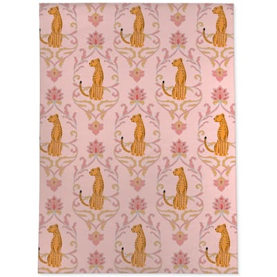 Pink Wild Cat Print Jacquard Weave Area Rug By Kavka Designs