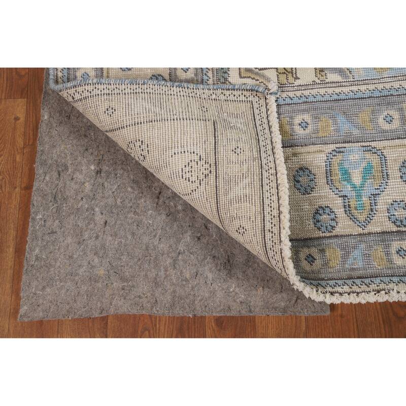 Beige Geometric Tabriz Persian Vintage Rug Hand-Knotted Wool Carpet - 6'3" x 9'1"