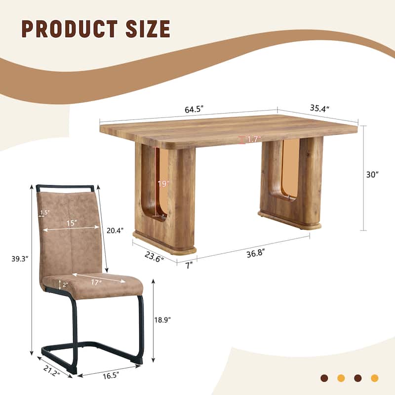 5-Piece Wood Textured Dining Table Set with U-shaped Table Legs, Chairs with Arched Black Legs, Curved Backrest