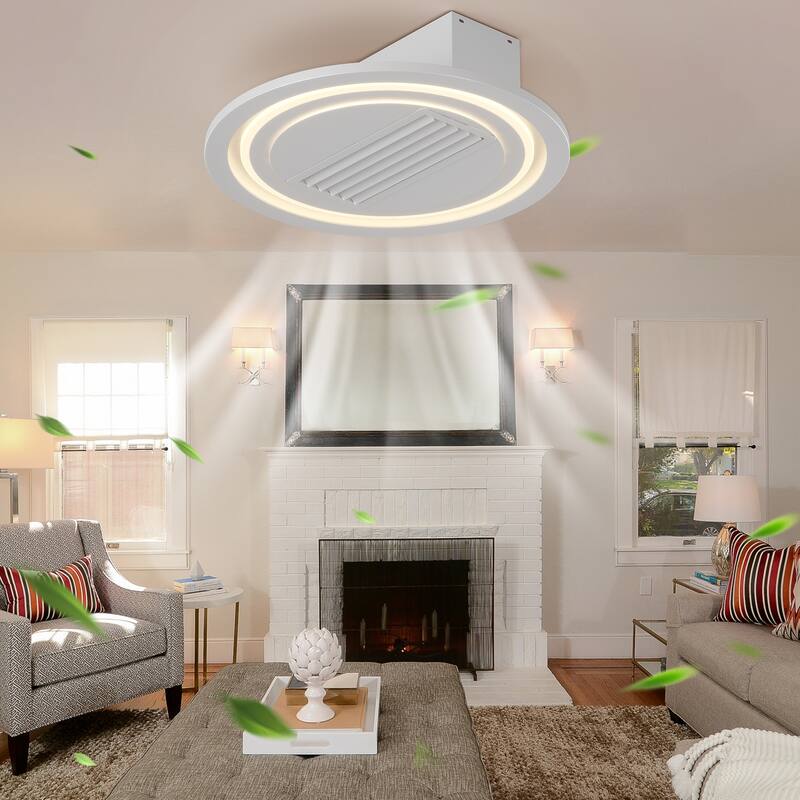 Cusp Barn 22-Inch Modern White Leafless LED Ceiling Fan with Light, 6-Speed Reversible Ceiling Fan Light with Remote Control - Remote