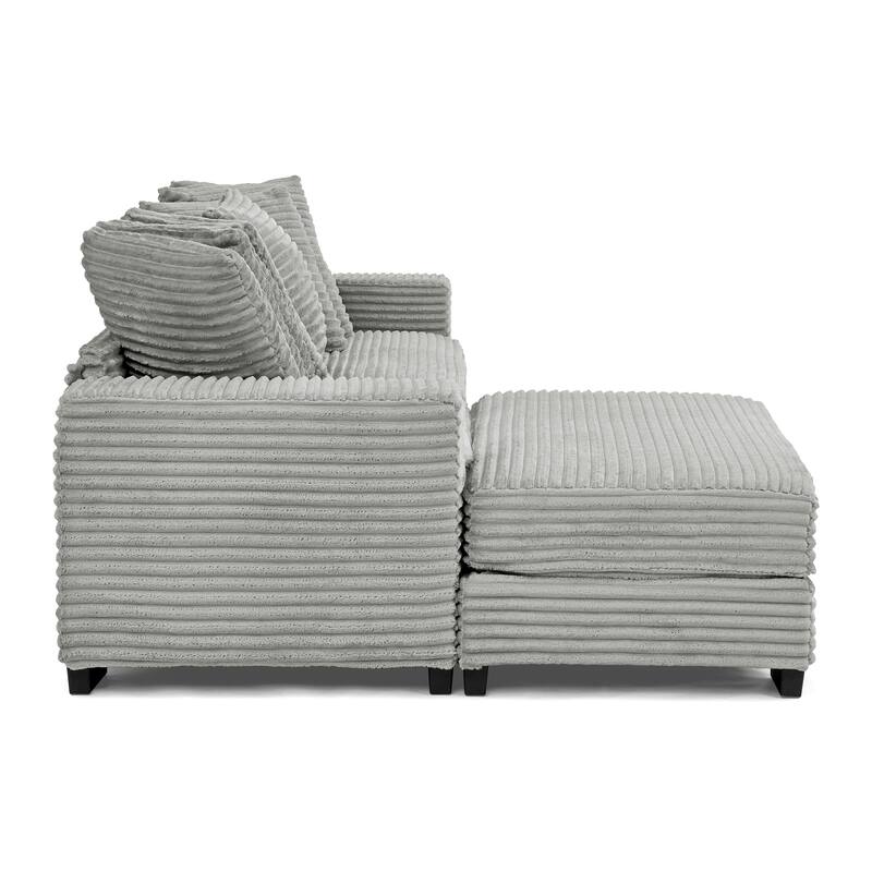 L-Shaped Convertible Sectional Sofa with Ottoman, Corduroy Tufted Upholstered Sleeper Sofa, Modular Corner 3 Seat Sofa