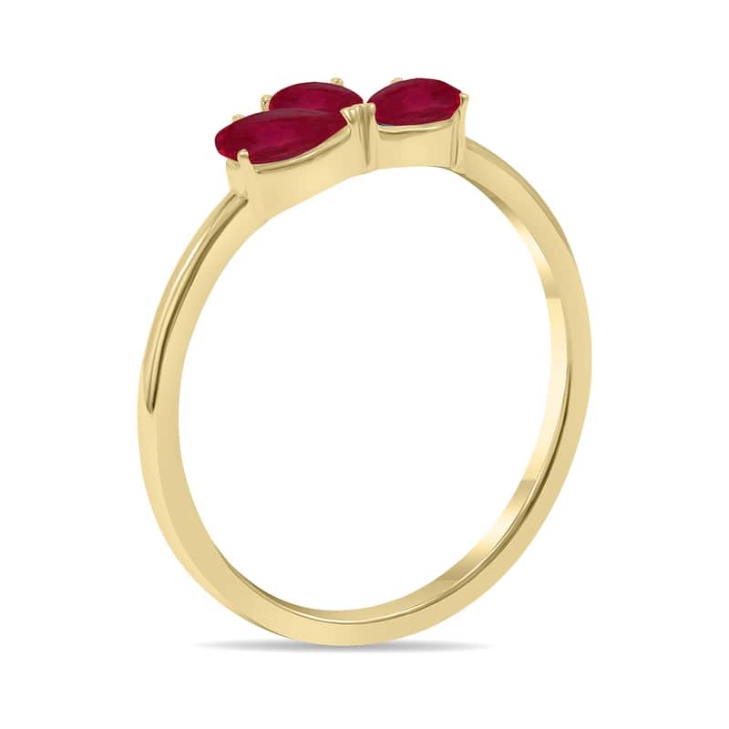 Marquee Jewels Ruby Pear Shape Three Stone Ring in 10K Yellow Gold