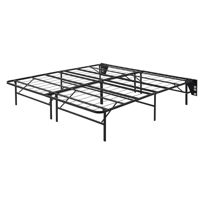 Black Metal Platform Foldable Bed Frame Eastern King Size, Toolless High Profile Design - Black