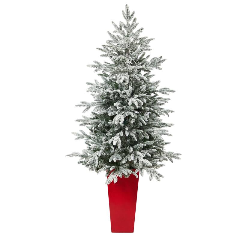5ft Artificial Christmas Tree with Lights & Planter - Holiday Spruce Decor - Green - 60