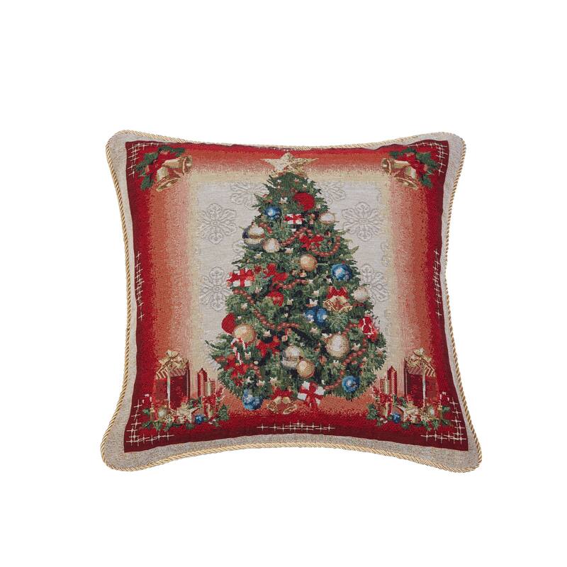 Violet Linen Seasonal Xmas Christmas Holiday Bliss Pattern Decorative Cushion Cover - Santa Tree
