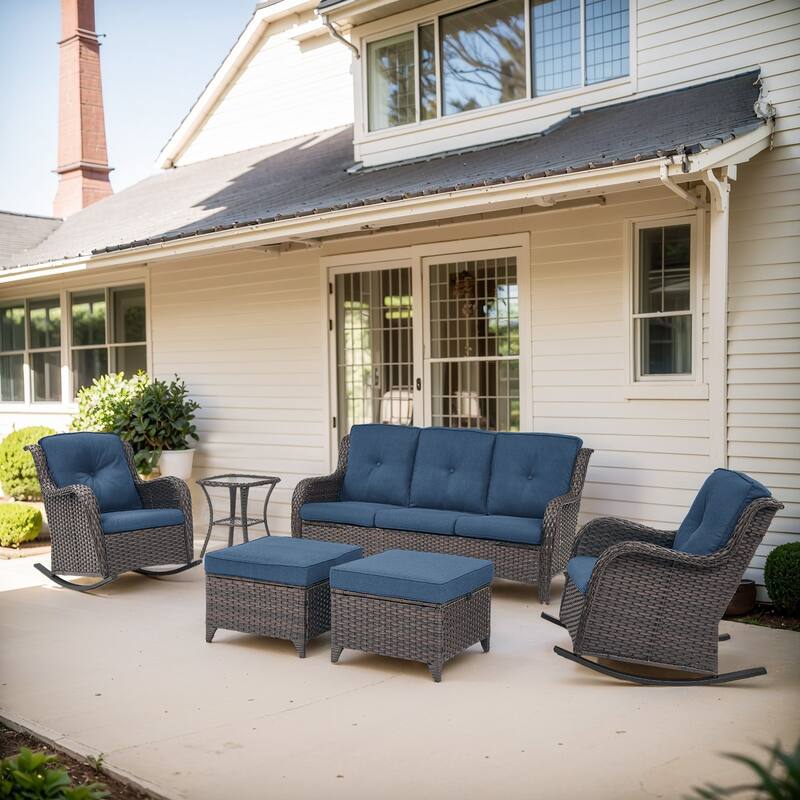 Gymojoy 6-Piece Outdoor Wicker Patio Furniture with 3 Seat Sofa, Rattan Coversation Set with Water Resistant Thick Cushions