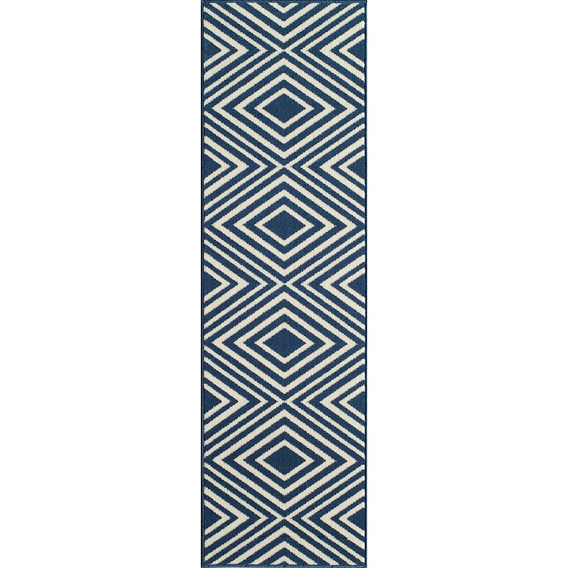 Momeni Baja Zig-Zag Easy Care Indoor Outdoor Area Rug - 2'3" x 7'6" Runner - Navy