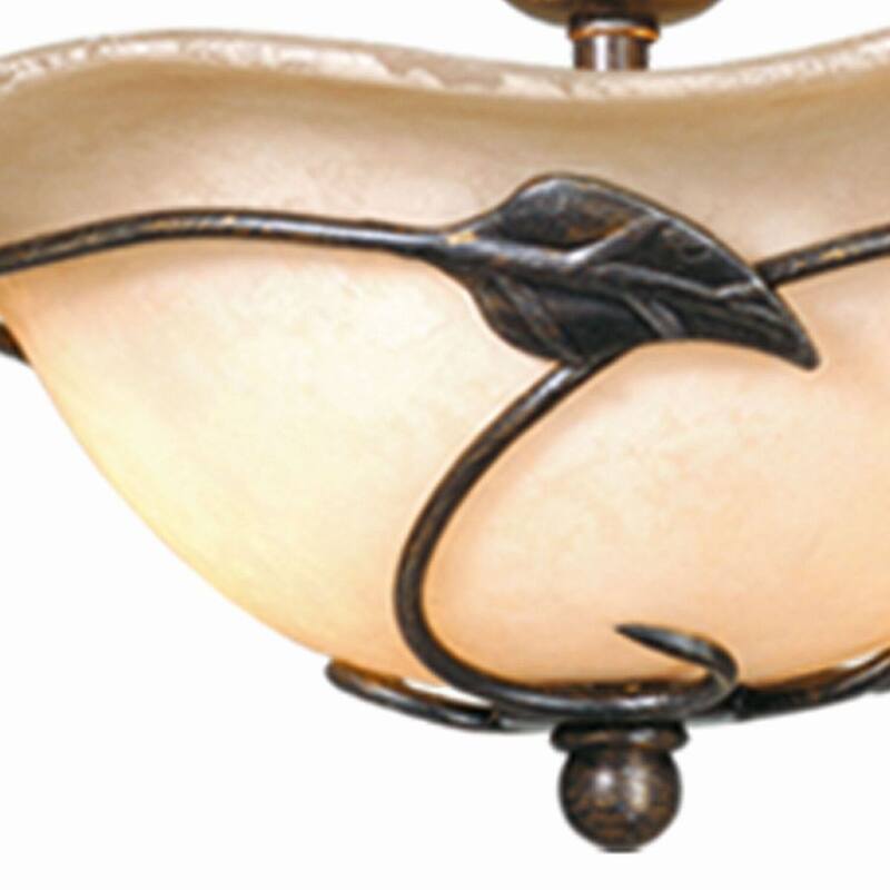 2 Light LED Semi Flush Ceiling Light or Fan Light Kit with Black Metal Vine Design for Farmhouse Decor - 6.75