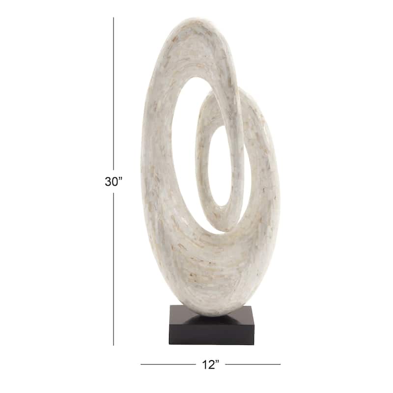Mother of Pearl Shell Abstract Swirl Decorative Sculpture with Black Base - Gray or White - Roche River Decor