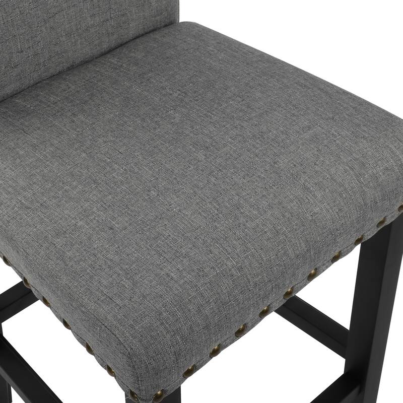 25 Inches Bar Stools Set of 2 Upholstered Counter Height Bar Stools with Back and Nailhead Trim
