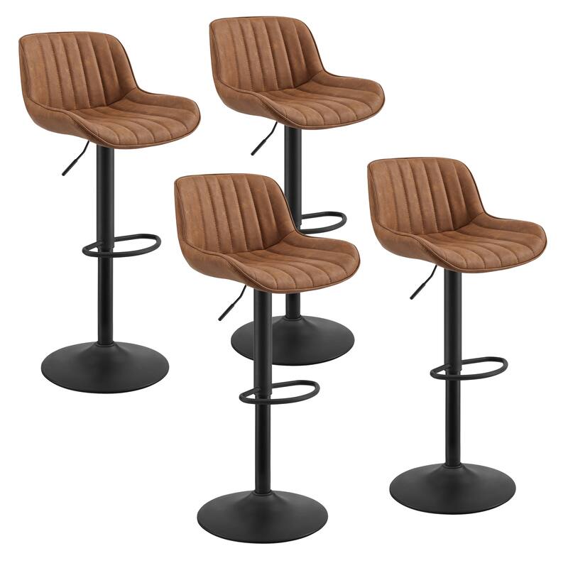 Art Leon Faux Leather Adjustable Swivel Barstool, Set of 4 - Set of 4 - Yellow Brown Faux Leather (striated)