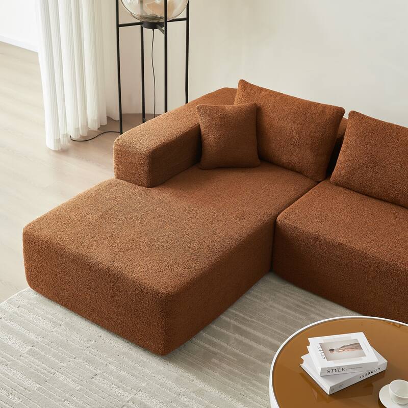 L-Shaped Modern Lambskin Fabric Upholstered Corner Cloud Sofa (Pure Sponge)