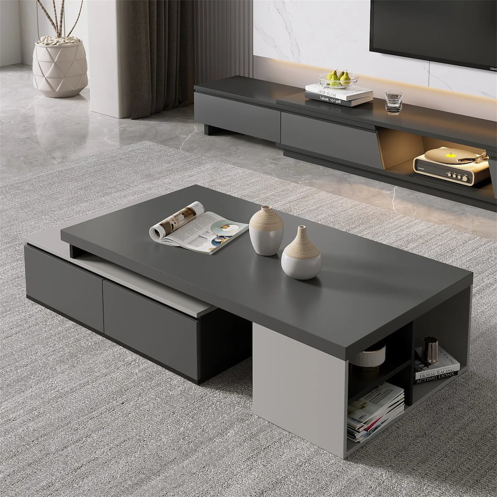 Minimalism Modern Rectangular Extendable Coffee Table with Drawer Storage