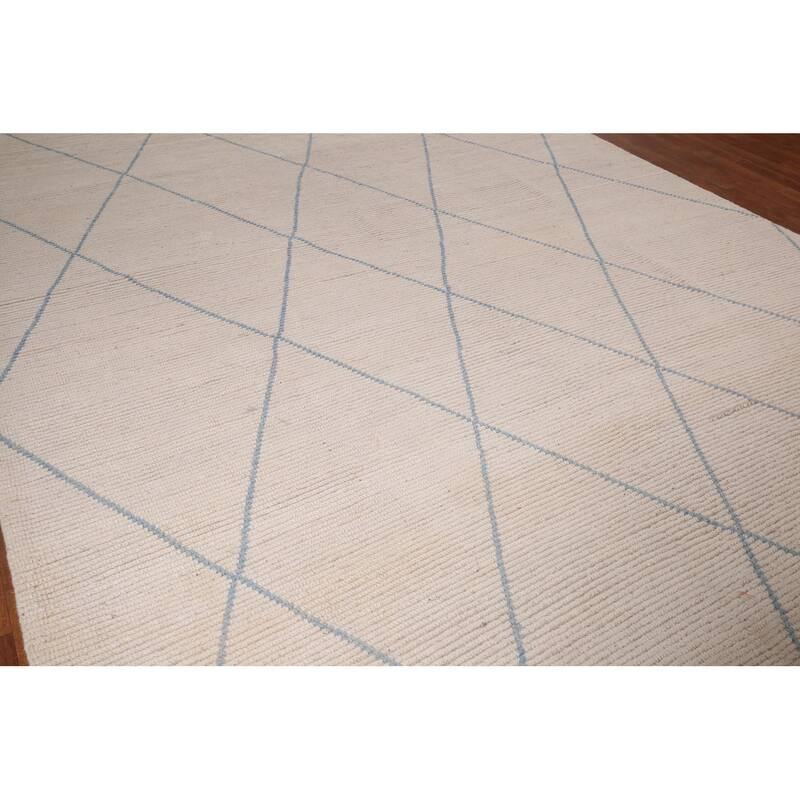 All-Over Trellis Moroccan Large Area Rug Handmade Wool Carpet - 8'10" x 13'7"