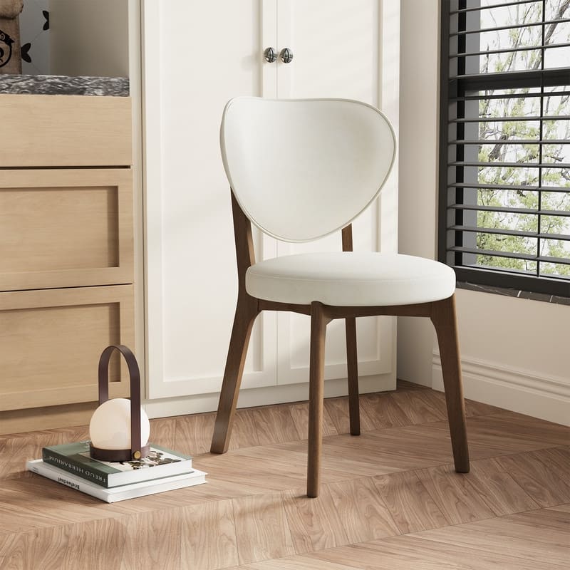 Mid-Century Modern Beige PU Leather Dining Chairs, Fully Assembled with Solid Wood Legs