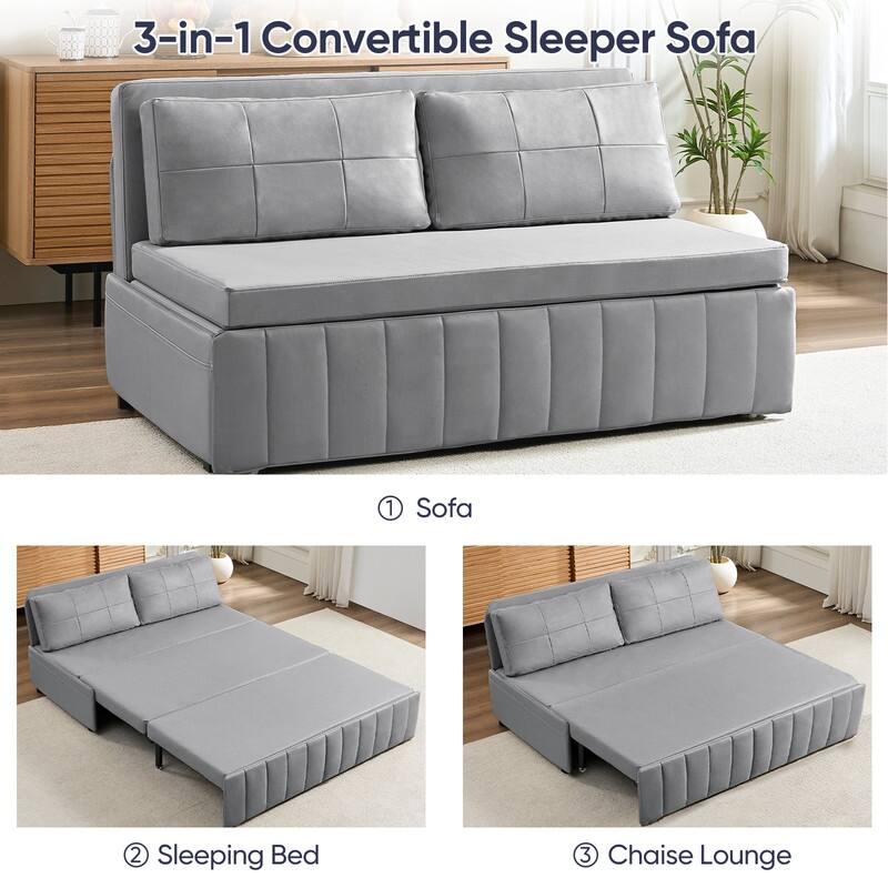 Mixoy Modern 62''Pull Out Sofa Bed,3-in-1 Pull Out Leathaire Fabric Sleeper Sofa Couch,Chaise Lounge,living room furniture