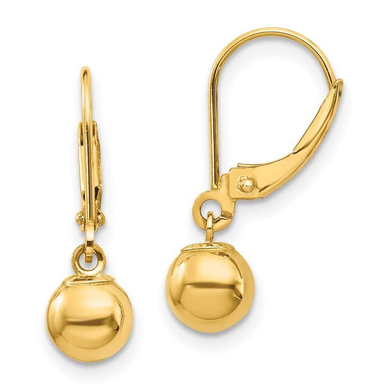 Curata 14k Yellow Gold 21x6mm Childrens 6mm Ball Leverback Earrings