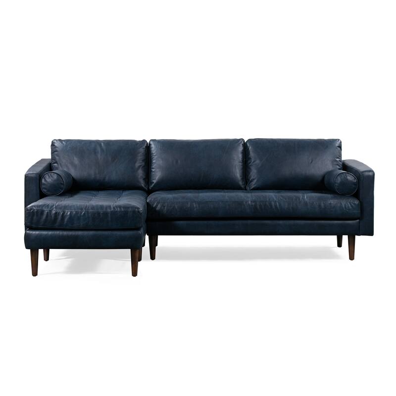 Poly & Bark Napa 104.5" Left Sectional Sofa - Full Grain Genuine Italian Leather - Midnight Blue