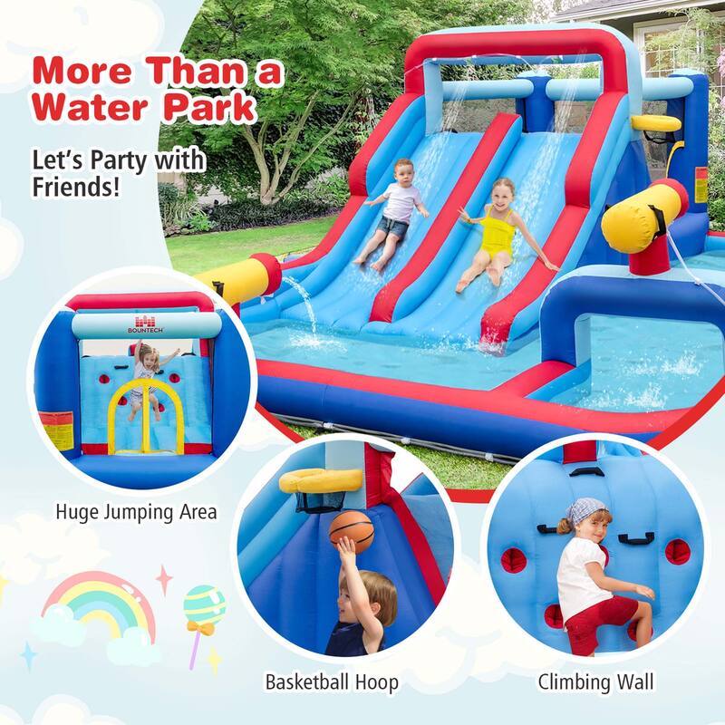 Costway Inflatable Water Slide Park Kids Bounce House Splash Pool with - See Details