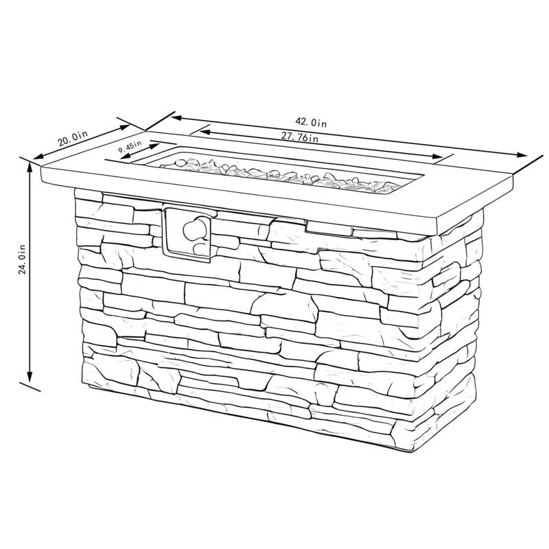 42" Propane Rectangular Concrete Gas Fire Pit with 50000 BTU