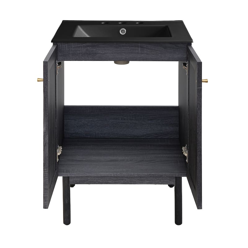 Classe 24 In. Black Oak Bathroom Vanity With Black, 3-Hole Ceramic Sink Top