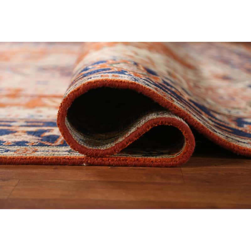 Medallion Heriz Serapi Indian Area Rug Handmade Orange Wool Carpet - 7'10" x 9'9"