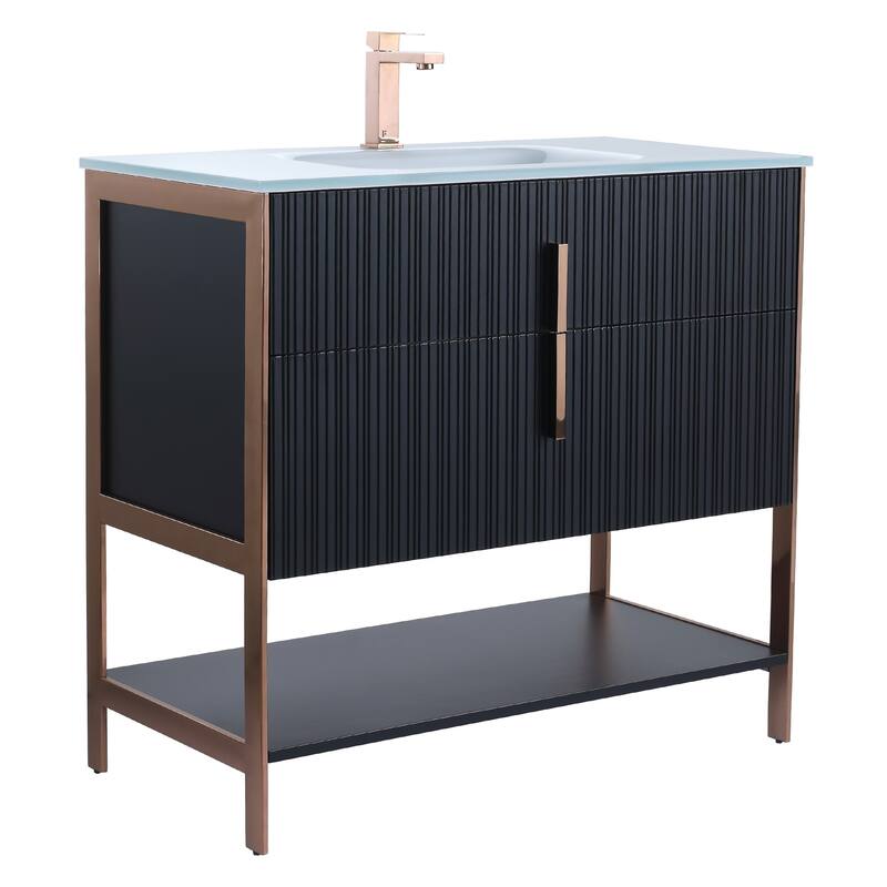 Fine Fixtures Serenity Modern Bathroom Vanity with White Glass Top