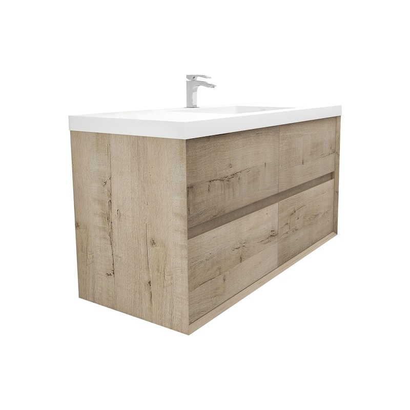Selina 48" Wall Mounted Vanity with Single Sink - 48 - Matte - Light Oak