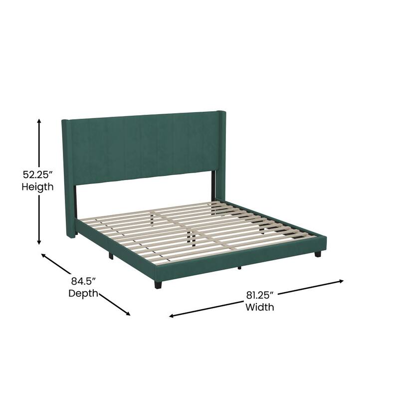 Upholstered Platform Bed with Wingback Headboard