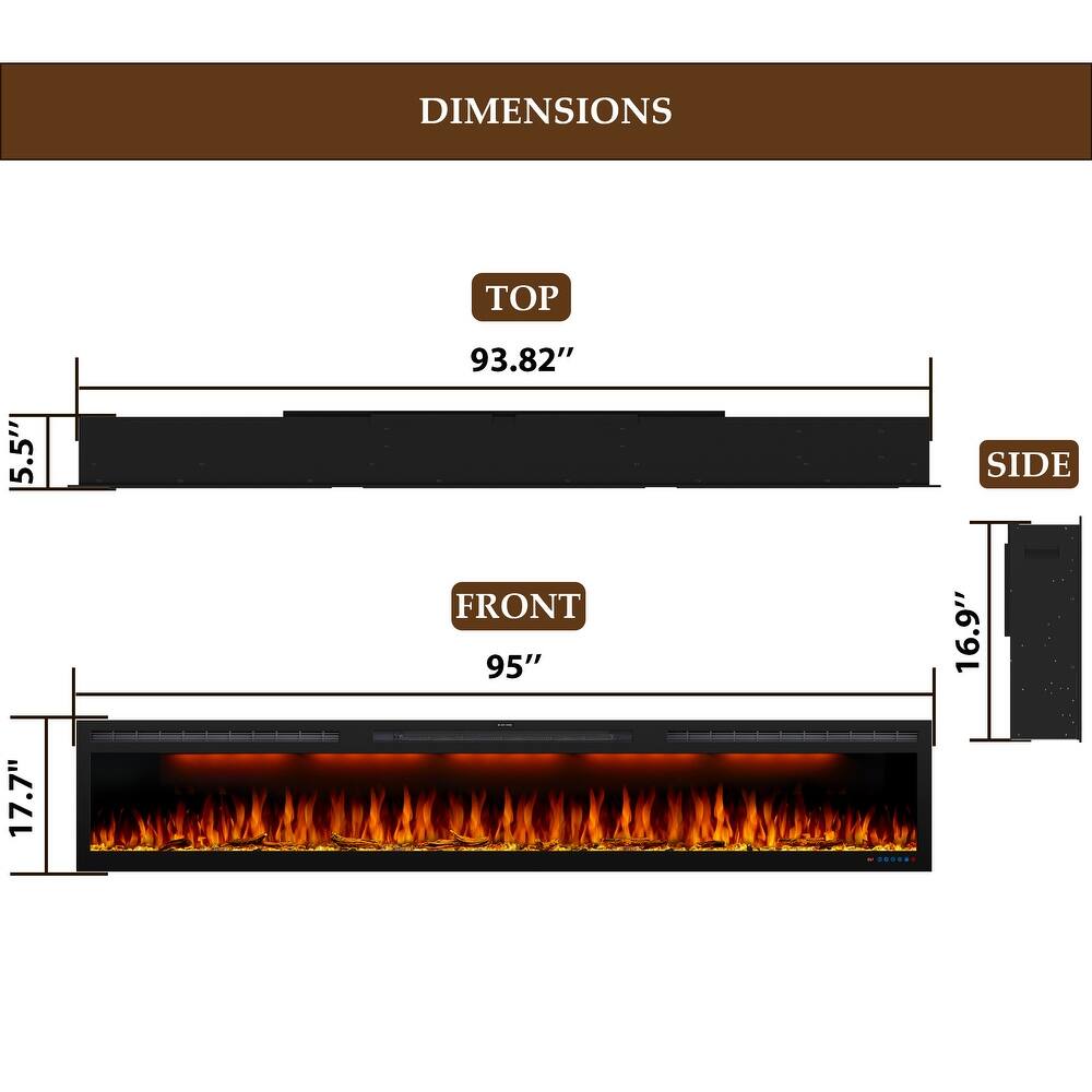 72inches Wall Mounted& Recessed Electric Fireplace with Remote Control