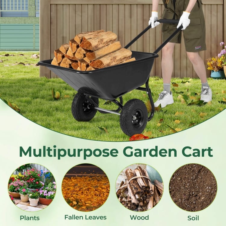 Dual-Wheel Wheelbarrow Garden Utility Cart with Pneumatic Tires-Black