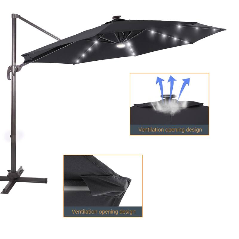 10 Ft LED Offset Cantilever Hanging Patio Umbrella by LIVOOSUN