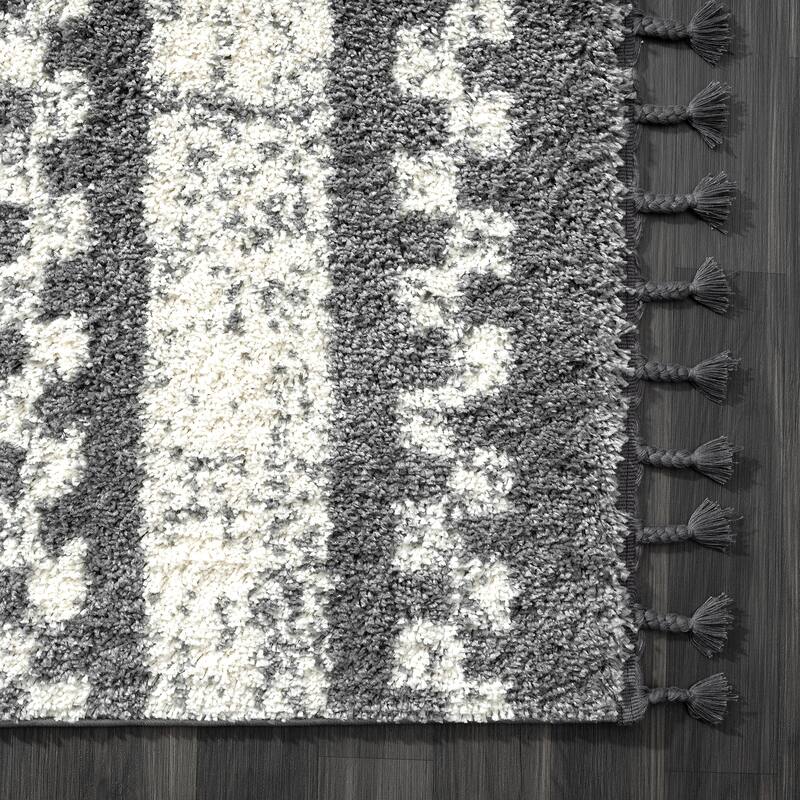 Abani Willow WIL210A Contemporary Grey and Ivory Geometric Shag Area Rug