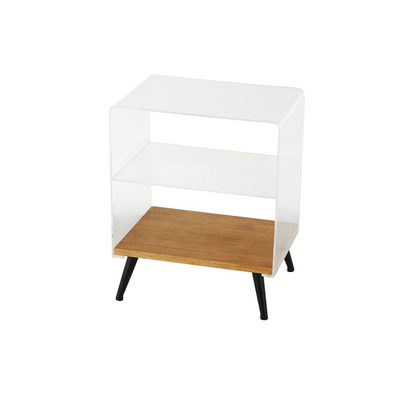 Clear Acrylic Plastic 1 Shelf Accent Table with Wood Base and Black Legs