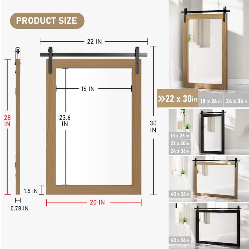 Modern Wall Mirrors, Rectangular Mirror with Wood Framed, Bathroom Mirror Barn Mirror Barn Door Mirror with Multi Size