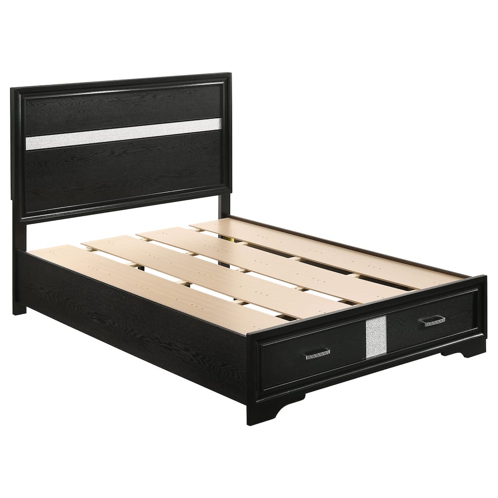 2-Drawer Storage Bed with Acrylic Glitter Panels, Functional Footboard Storage, Dazzling Bedroom Update