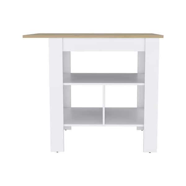 3Tier White Kitchen Island Open Shelves Island Table for Dining Room