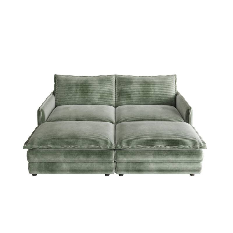 75" Corduroy 2-Seater Cloud Sectional Sofa with Dual-Layer Cushions