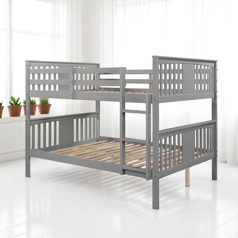 Full Over Full Bunk Bed with Convertible Design, Wooden Frame with Guardrails, No Box Spring Required,Guest Room Furniture