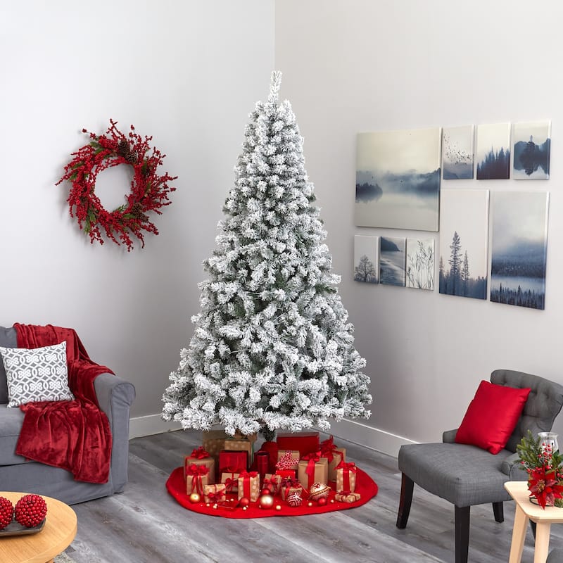 8ft. Flocked Fir Artificial Christmas Tree - Towering Snow-Kissed Holiday X-Mas Centerpiece