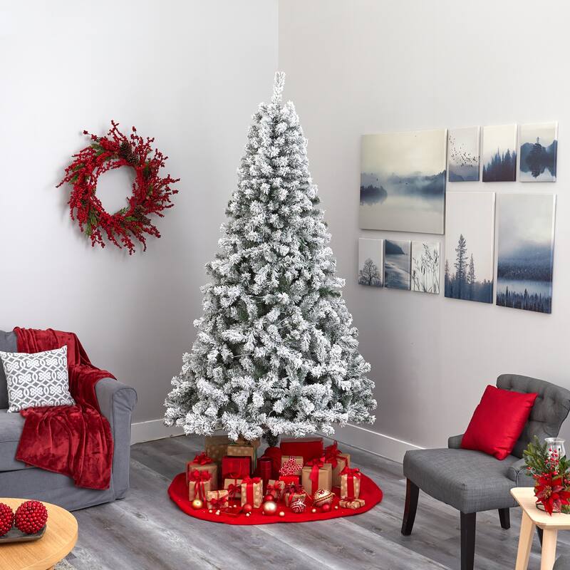 8ft. Flocked Fir Artificial Christmas Tree with 500 Clear LED Lights - Majestic Snowy Holiday X-Mas Display