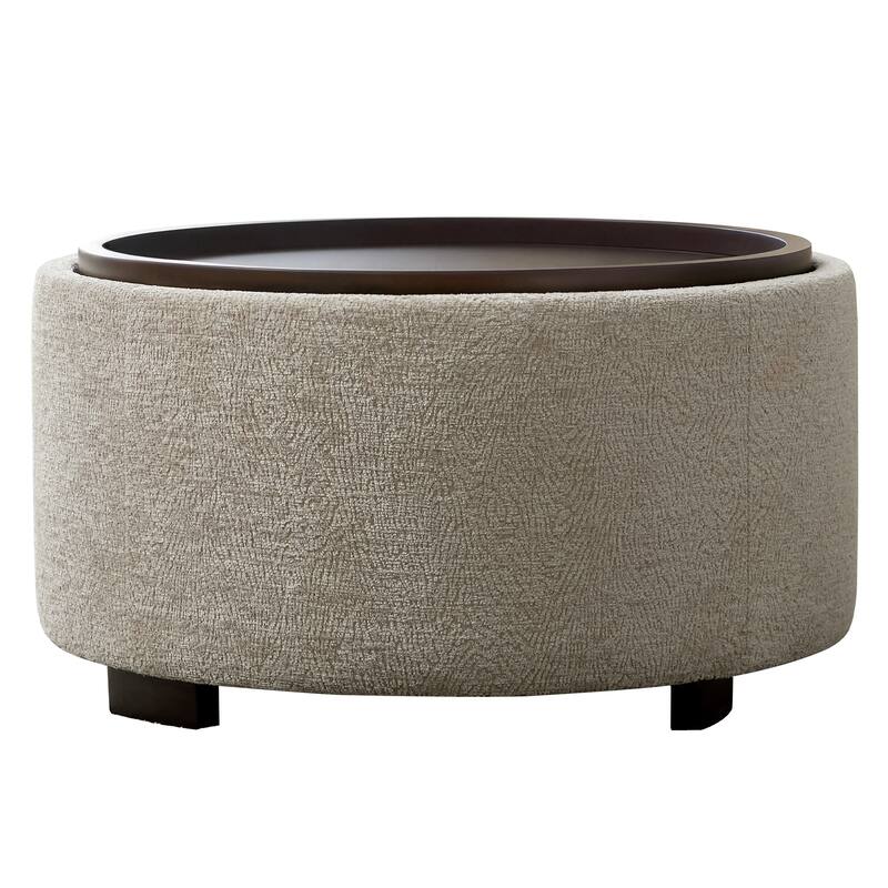 Huimo Modern round wooden tray Ottoman with Storage